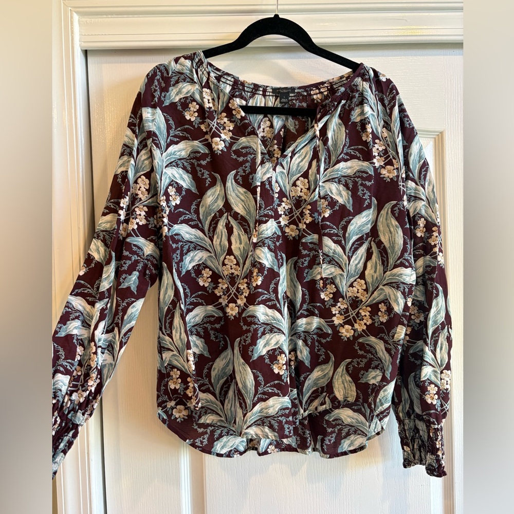 Ann Taylor Factory Brown and Teal Floral Blouse